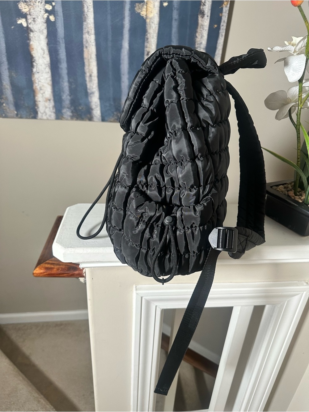 Call It Spring Black Quilted Drawstring Backpack - Picture 3 of 7